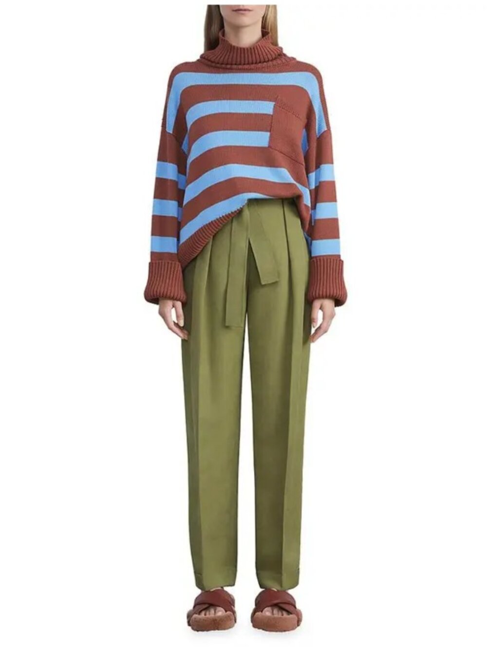 Lafayette 148 NY Waverly Belted Silk Linen Tapered Pants in Olive Green Size 4